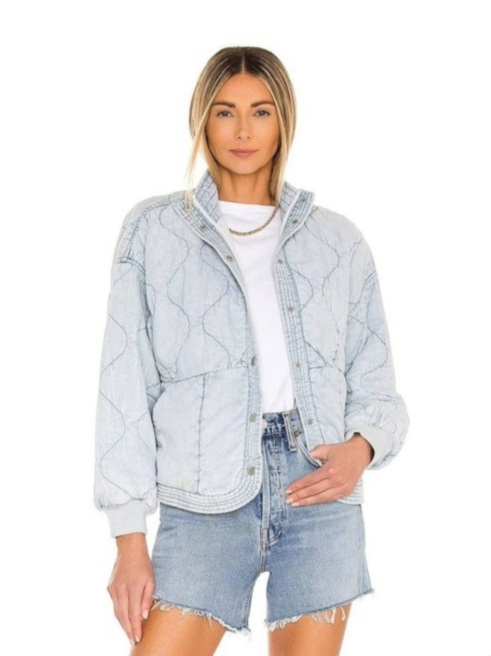 Kensie Jeans  Blue Quilted Denim Cotton Bomber Jacket XL